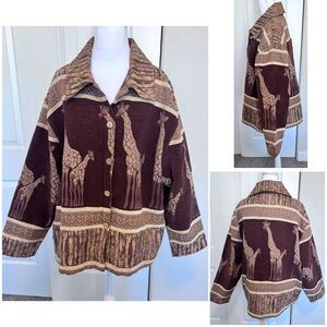 Tantrums Giraffe Safari Print Jacket Pockets Size 1X